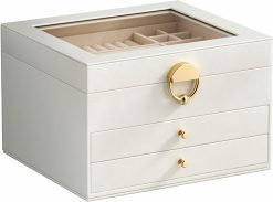 Jewelry Box, 3-Layer jewelry organizers and storage, Cloud White