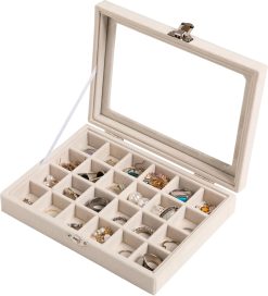 24 Grid Earring Organizer,Small Velvet Jewelry Tray with Lid