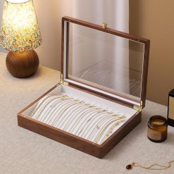 Black Walnut Necklace Box, 13 Hooks Wooden Jewelry Organizer Tray for Women